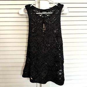 NWT Express Lace Knit Black Metallic Tank, Size M